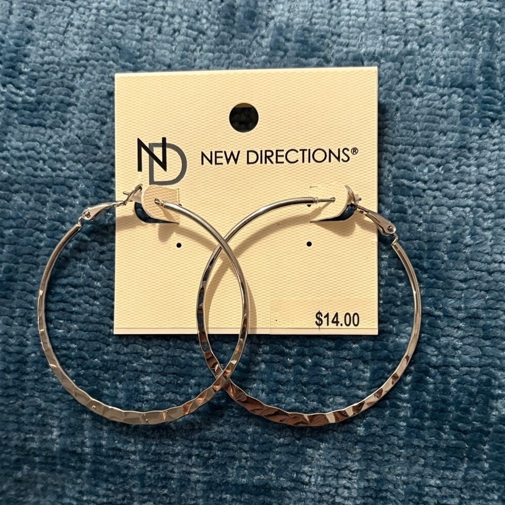 New Directions Textured Silver Hoop Earrings